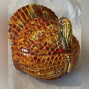 VINTAGE THANKSGIVING TURKEY CERAMIC CANDY DISH CIRCA 1970s Hand painted